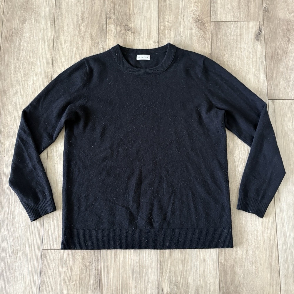 JENNIE LIU Black 100% Cashmere Tight-Knit Crew Neck Pullover Sweater Women's XL